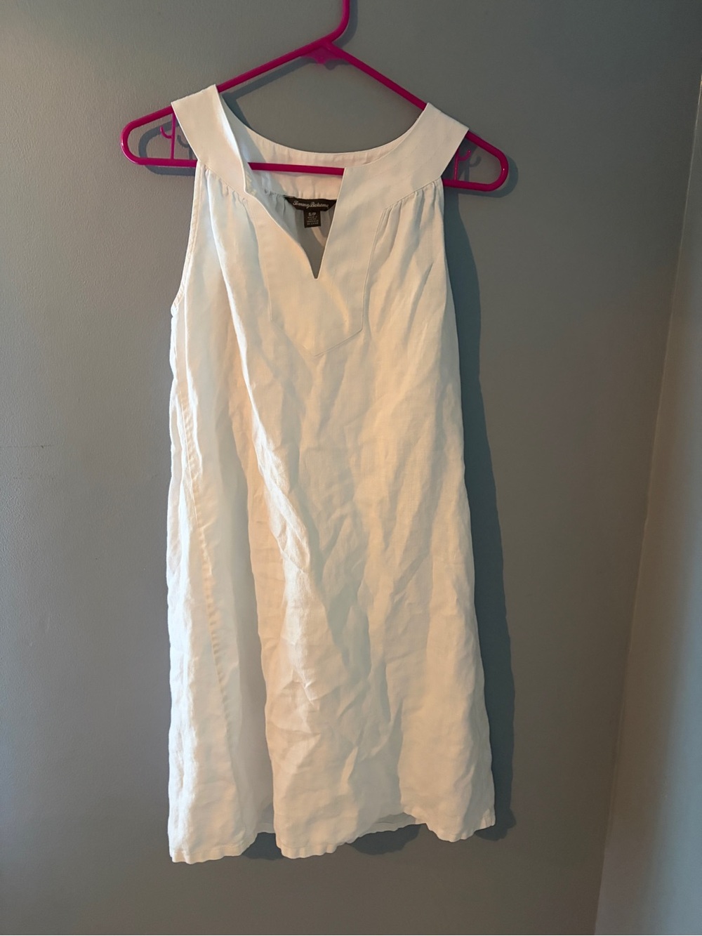 Tommy Bahama White Sleeveless V-Neck Linen Tunic Dress